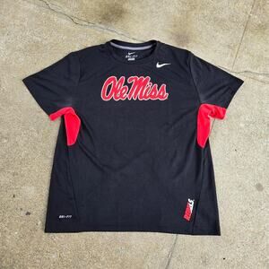 Vtg Y2k NIKE Ole Miss Spellout Graphic Colorblock College Dri Fit T Shirt XL